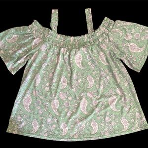 Green Paisley Off-Shoulder Top NWT
